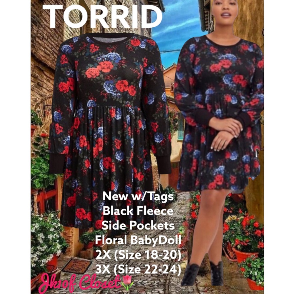 LOWEST🌺 NWT TORRID 3X ROMANTIC FLORALS ON BLACK BABYDOLL DRESS